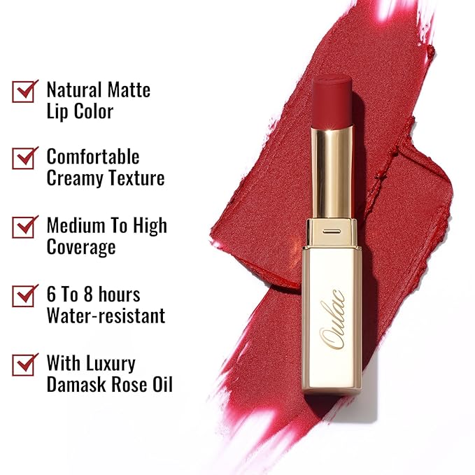 Oulac Red Matte Lipsticks for Women, Silky Velvet Matte Lipstick, Soft Smooth Texture, High Impact Lip Color, Not Dry Lightweight Formula Infused with Vitamin E, Vegan&Cruelty Free RM03
