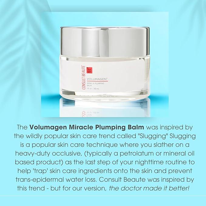 Consult Beaute Volumagen Miracle Plumping Barrier Balm - Facial Moisture Slugging - Overnight Deep Skin Hydration - Dry Skin - Hyaluronic Acid - Petrolatum Free - Lanolin Free - Mineral Oil Free 1 oz