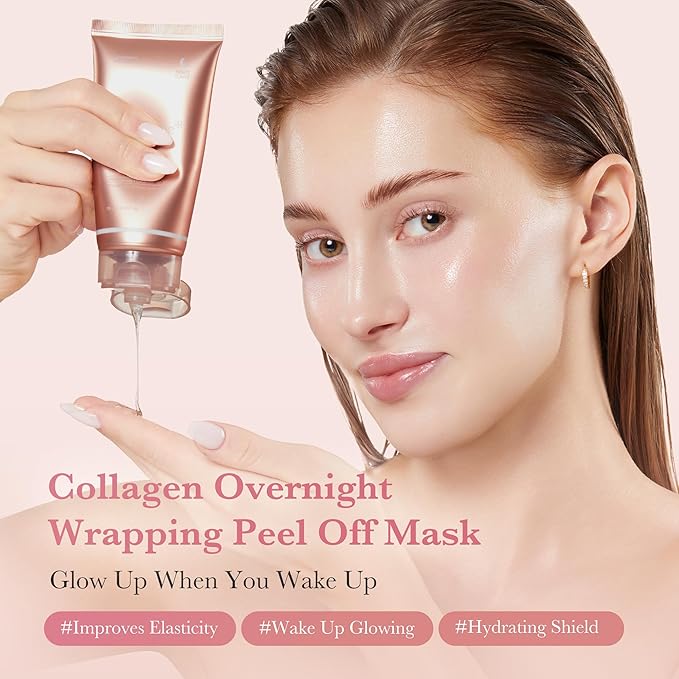 medicube Korean Viral Glass Skin Faical Mask Duo: Collagen Overnight Wrapping Peel Off Facial Mask Pack and Zero Pore Blackhead Mud Facial Mask and Jelly Brush