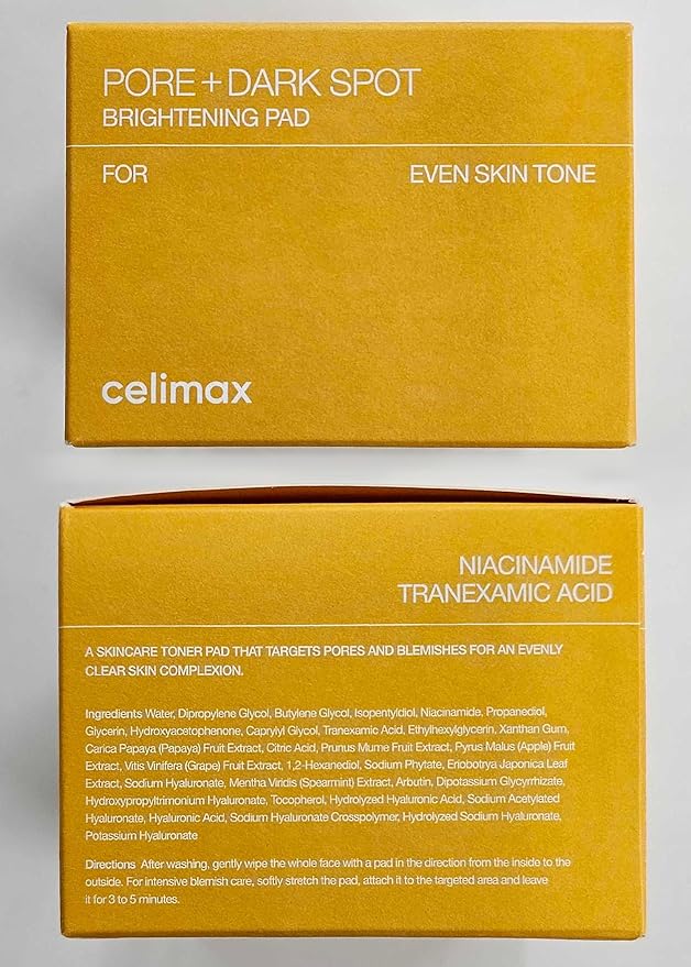 celimax Pore+Dark Spot Brightening Pad | Exfoliating Peeling Pads for Enlarged Pores, with Hyaluronic Acid, Pore Minimizer, Non-Irritating, Hydrating, For Sensitive Skin (40 pads)