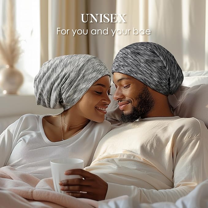 LULUSILK 100% Mulberry Silk Lined Sleep Cap Silk Bonnet for Sleeping, No More Frizzy Tangled Hair, Stay On All Night Adjustable Silk Hair Wrap for Sleeping, Assorted Color Light Grey, Pack of 1