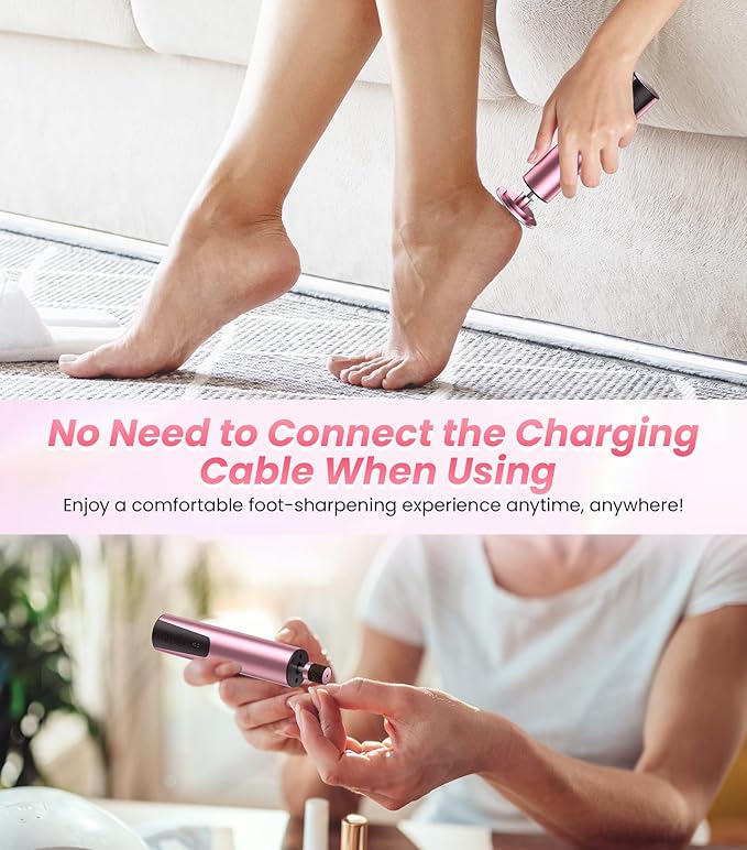 Electric Foot Callus Remover, 6 Speeds 2-in-1 Rechargeable Electric Foot File & Nail Grinder, Callus Remover for Feet Pedicure Tools with Sandpaper Disc for Dead Skin - Pink
