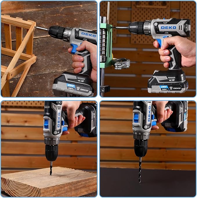 DEKO PRO Cordless Drill 20V Electric Power Tool Set for Women With Battery and Charger - Drill Driver Kit Blue