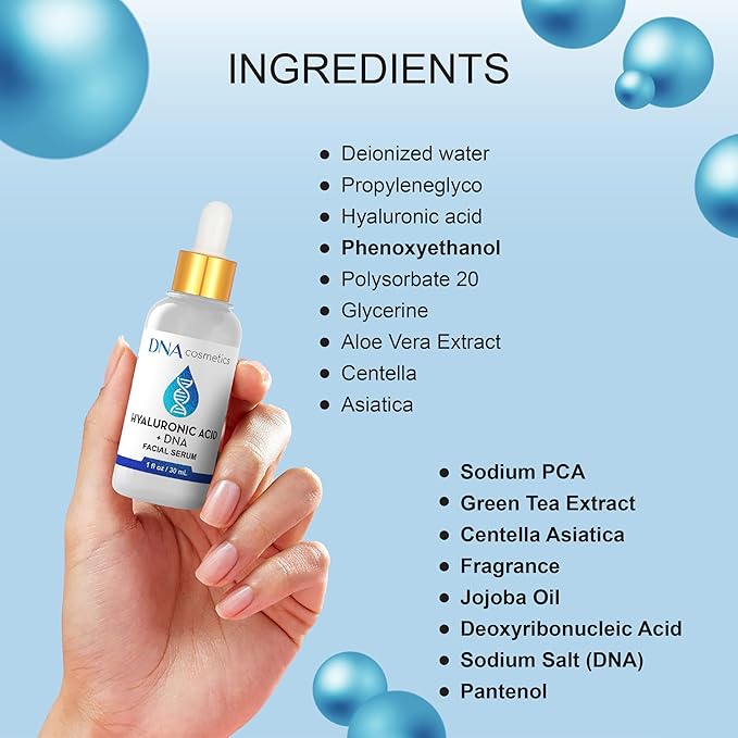 PDRN Hyaluronic Acid Serum with DNA Repair Enzymes – Anti-Aging, Hydrating & Brightening, Wrinkles, Dark Spots & Youthful Skin HA Acido Hialuronico – 1 fl oz