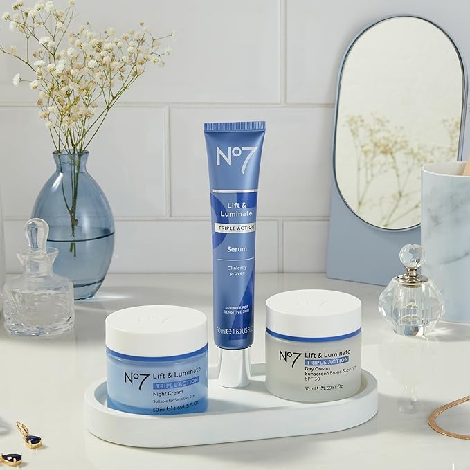 No7 Lift & Luminate Triple Action Face Cream - Fragrance Free Face Moisturizer with SPF 30 - Formulated with Anti Aging Collagen Peptides & Brightening Complex (1.69 Oz)