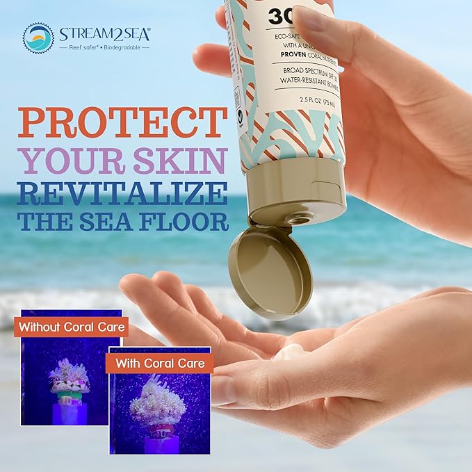 Stream2Sea Coral Care - Reef Safe Sunscreen SPF 30 Travel Size - First Reef-Approved Natural Mineral Sun block Boosts Coral Growth Water resistant- Non-Toxic, Biodegradable, Eco-Friendly - 2 Pack