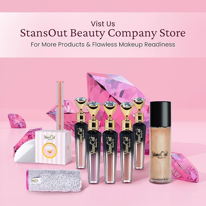StansOut Diamond Lustre Lip Gloss Bundle - 5 Pack - Fancy Warm, Light, Pink, Sugar, Bare - Vitamin E & Argan Oil Infused - Long-Lasting Lustrous Shine - Hydrating Formula - Portable Elegance