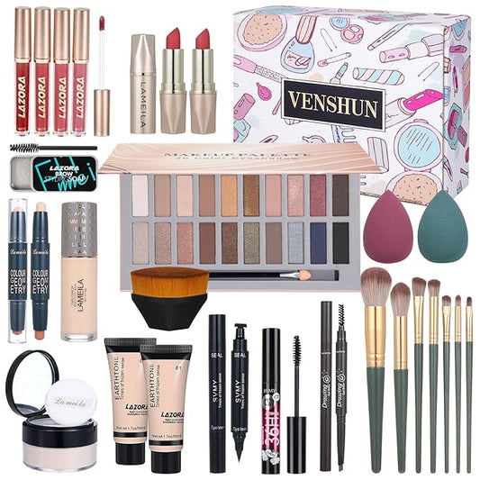 Makeup Kit Makeup Kits for Women Full Kit Makeup Sets for Teenagers Eyeshadow Lip Gloss Foundation Cosmetic Brushes Cosmetic Bag Makeup Gift Set for Women Teen Girls (20Middle)