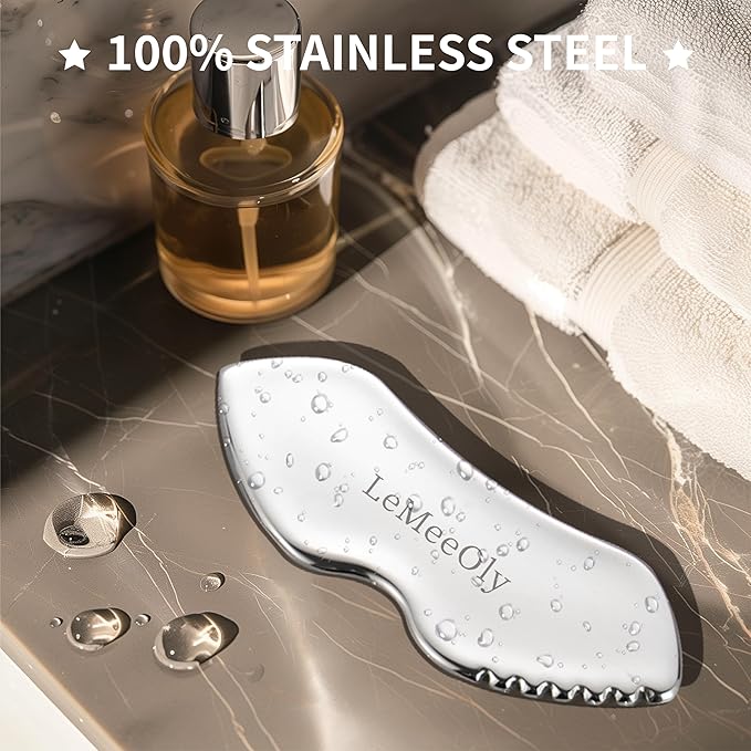 Gua Sha Facial Tools Stainless Steel & Compressed Facial Sponges, Detail Metal GuaSha and Natural Spa Sponges for Facial Cleansing Skin Care，Guasha Stone Face Sculpting Tool for Tighten Skin Daliy Use