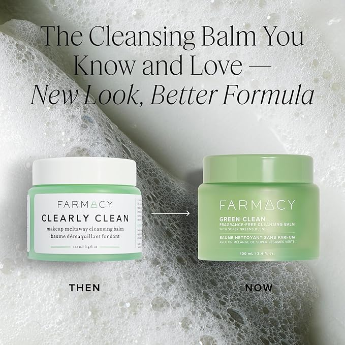 Farmacy Makeup Remover Cleansing Balm - Green Clean Waterproof Makeup Remover + Oil Based Cleanser - Newly Formulated Double Cleanser with Plant Based Waxes + Upcycled Moringa - Fragrance Free (100ml)