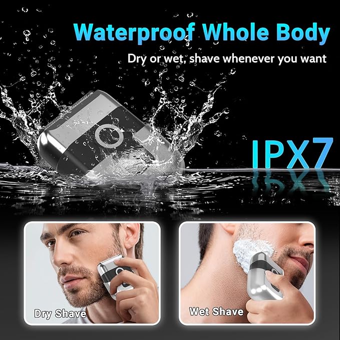 Electric Foil Shavers for Men: Mini Electric Razor, Foil Shaver for Face, IPX7 Waterproof Wet Dry Cordless Razor with 3 Floating Blades, LED Display, USB-C Fast Rechargeable for Travel & Home