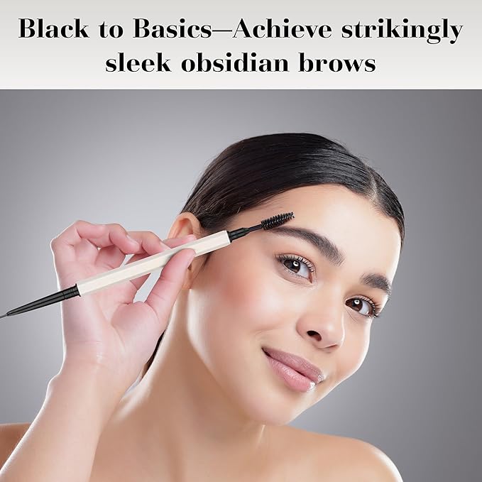 Eyebrow Pencil Make Up for Women - Long-lasting and Waterproof Eyebrow Pencil by Lauren Cruz - Dual-Ended Eyebrow Pen with Micro-tip and Spoolie -Fuller Look Brow Pencil - Obsidian