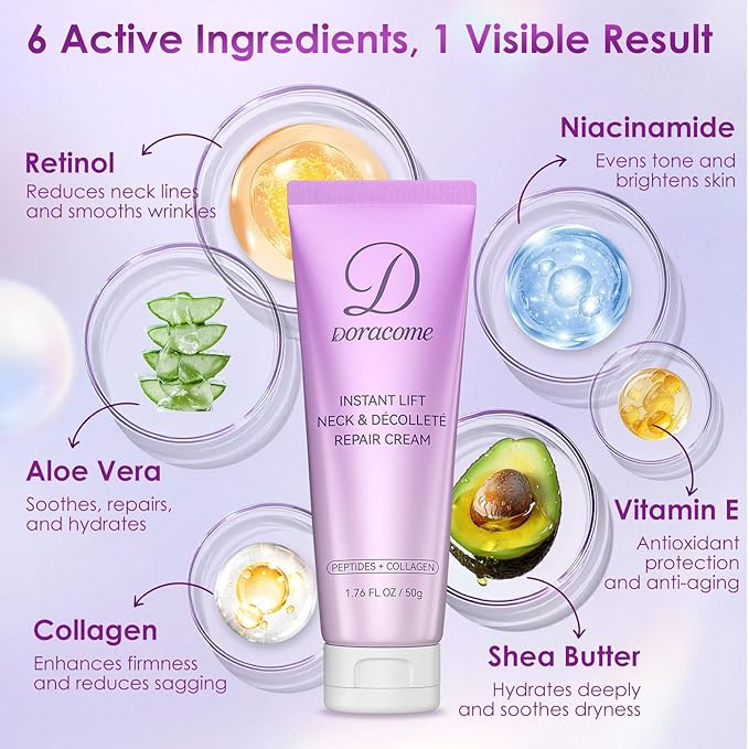 Retinol Neck Firming Cream – Neck Cream for Firming and Tightening, Skin Tightening Cream for Face, Tighten and Lift Neck Cream with Collagen & Hyaluronic Acid, Anti-Aging Moisturizer - 1.76 fl.oz