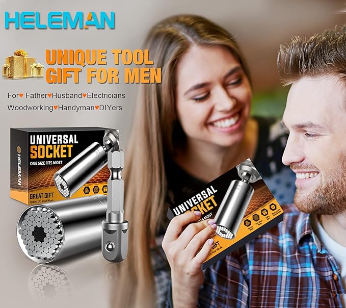 Stocking Stuffers for Men Gifts Christmas Super Universal Socket Tools Gifts for Men: Socket Set with Power Drill Adapter(7-19 MM) Cool Stuff Gadgets forWomen Birthday Gift for DadHusband Adults