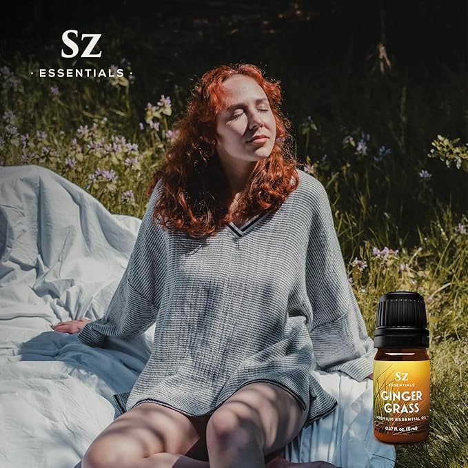 – Ginger Grass Essential Oil – 100% Pure & Undiluted (Cymbopogon martinii VAR. Sofia)– Fresh Citrusy Earthy Aroma – Aromatherapy, Perfumery, Skin Care – Therapeutic Grade - 1/6 oz. 5 mL
