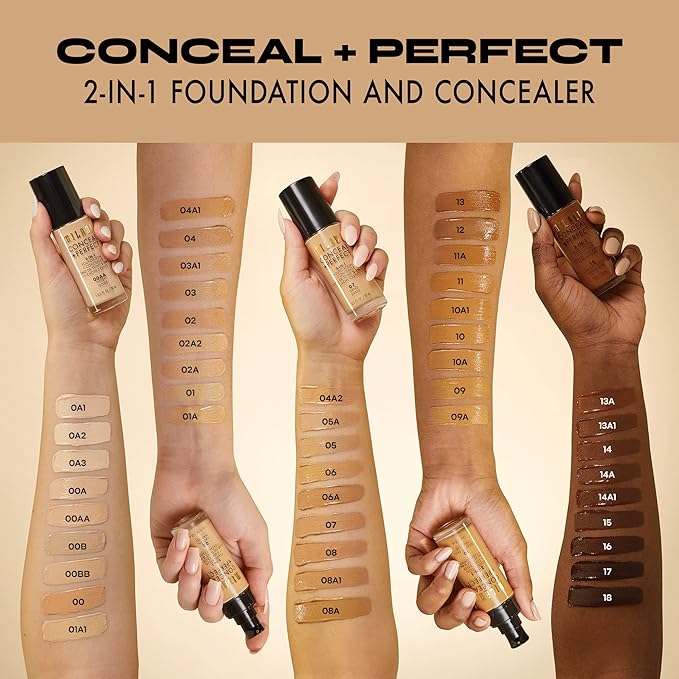 Milani Conceal + Perfect 2-in-1 Foundation + Concealer for a Flawless Complexion, Under Eye Corrector, Cover Redness and Imperfections, Waterproof and Sweatproof - Creamy Vanilla