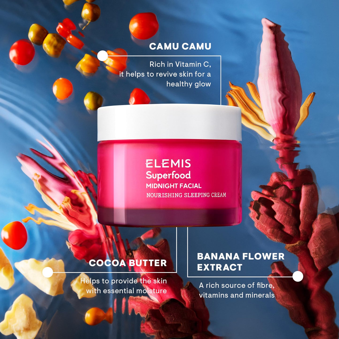 ELEMIS Superfood Midnight Facial - Lightweight Overnight Facial Cream, Prebiotic-Infused Hydrating Gel, Vitamin C Camu Camu Moisturizer, Omega Rich Night Cream - 50ml