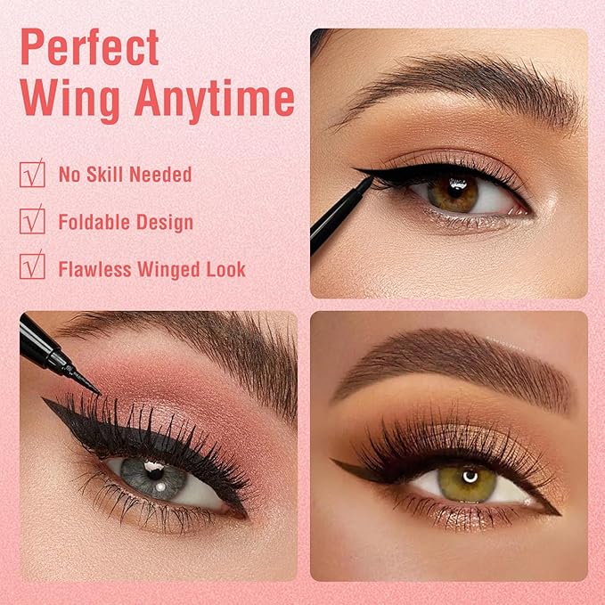Eyeliner Stamp, Gel Eyeliner Set, Double-Ended Winged Stamp Set, Foldable Smudge-Proof Waterproof Eyeliners Tool, for All Eye Beginners Eyeliners, Easily Draw Exquisite Makeup Look (Brown)