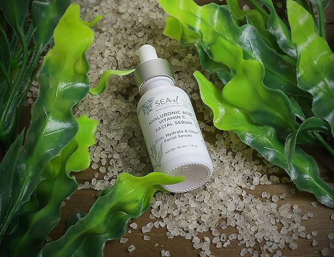 Sea-el Hyaluronic Acid & Vitamin C Facial Serum Drops Firming Hydration & Glow Anti Aging Face Moisturizer - Daily Wrinkle Diminishing Skin Care for Women & Men, Vegan - 1 Fl Oz