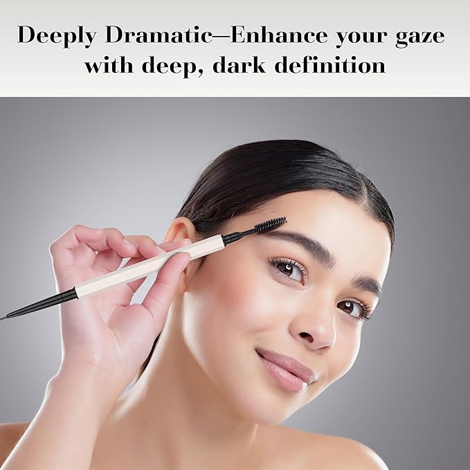 Eyebrow Pencil Make Up for Women - Long-lasting and Waterproof Eyebrow Pencil by Lauren Cruz - Dual-Ended Eyebrow Pen with Micro-tip and Spoolie -Fuller Look Brow Pencil - Deep Brunette