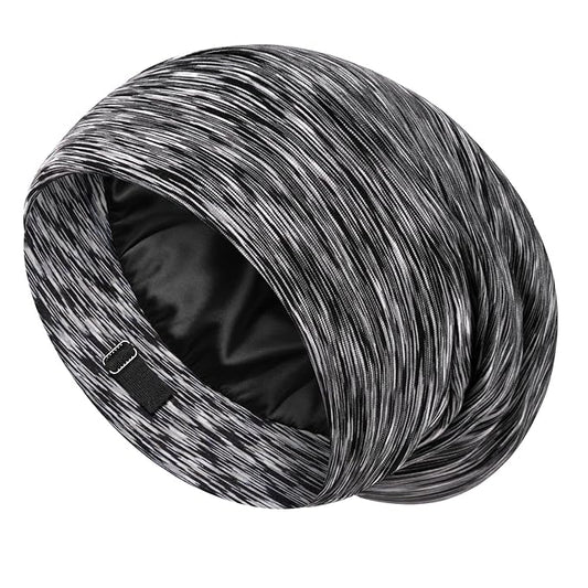 LULUSILK Mulberry Silk Lined Sleep Cap, No More Frizzy Tangled Hair, Stay On Silk Hair Wrap for Sleeping with Adjustable Strap, Silk Bonnet for Women and Men, Assorted Color Dark Grey, Pack of 1