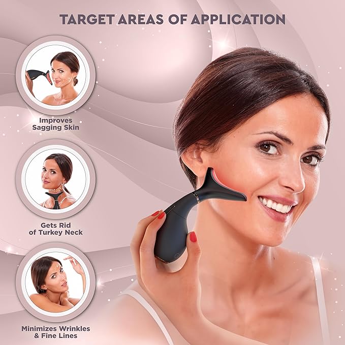GLO24K Red Light for Face & Neck Beauty Device - 3 in 1 Facial Massager Tool and Neck Care Device for Neckline Care, Face and Neck Massager for Women