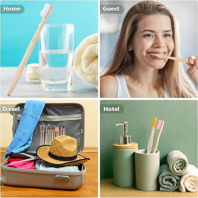 Sieral 120 Pcs 120 Pcs Bamboo Toothbrushes Bulk Soft Bristle Individually Wrapped Travel Toothbrush Eco Friendly Natural Wooden Tooth Brush for Kid Adult Home Travel Use, 7.5 Inch, 12 Colors (Letter)