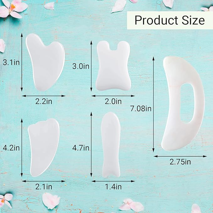 Treela 5 Pcs Gua Sha Facial Tools Set and 1 Pcs Body Gua Sha Massage Tool with Handle for Face Back Neck Leg Body Scraping Massage Board Guasha Comb(Jade, Resin,White)