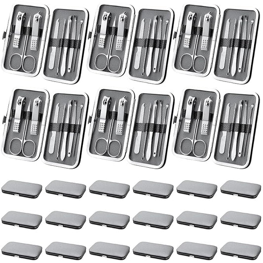 Lasnten 24 Set Manicure Set Bulk Nail Clippers Grooming Nail Kit Stainless Steel Professional Pedicure Kit Pedicure Tools with Travel Case Gifts for Men Women Personal(8 in 1,Gray, Silver)