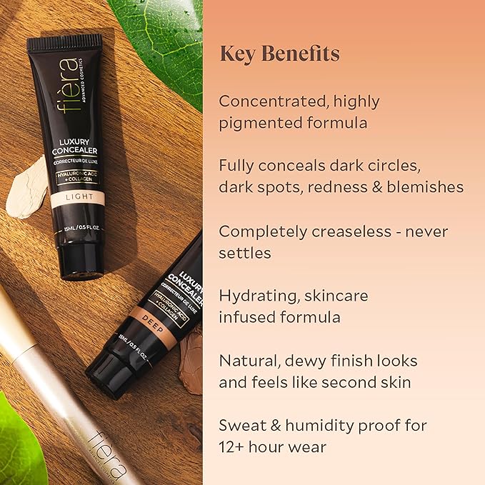 Fièra Luxury Concealer & Foundation with Anti-Aging Ingredients - Full Coverage for Dark Circles, Wrinkles, Fine Lines, and Spots, All-Day Wear For Mature Skin - Neutral Beige, 0.5 FL. OZ. / 15 ML