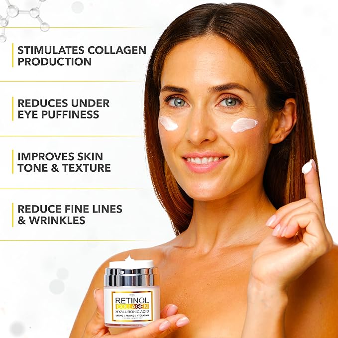 Retinol Cream for Face with Collagen and Hyaluronic Acid - Anti Aging Wrinkle Cream for Women and Men - Day and Night Facial Moisturizer for Tightening and Skin Firming - Crema Hidratante Para la Cara