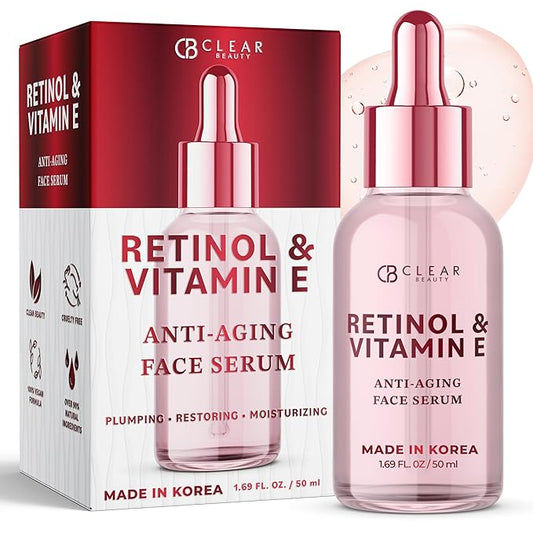 Retinol & Vitamin E Facial Serum – Dermatologist-Tested, Anti-Aging, Hydrating & Revitalizing Korean Skincare – Vegan, Clean Beauty, Cruelty-Free, Sulfate-Free, Non-GMO – 1.69 fl. oz.