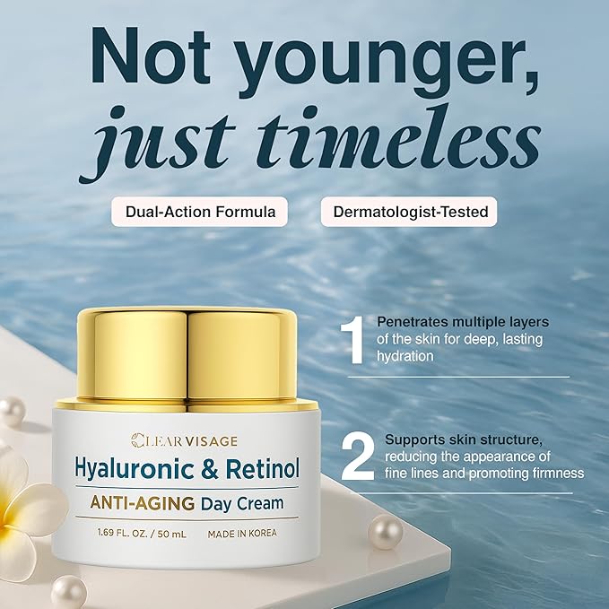 Hyaluronic Acid Moisturizer - Dermatologist Tested - Retinol Anti Aging Face Cream - Ultra Hydrating, Plumps & Smooths Skin, Fine Lines & Wrinkles Treatment - Clean Beauty Korean Skincare