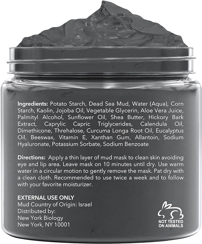 New York Biology Dead Sea Mud Mask for Face and Body Infused with Eucalyptus - Spa Quality Pore Reducer for Acne, Blackheads and Oily Skin - Tightens Skin for A Healthier Complexion - 8.8 oz