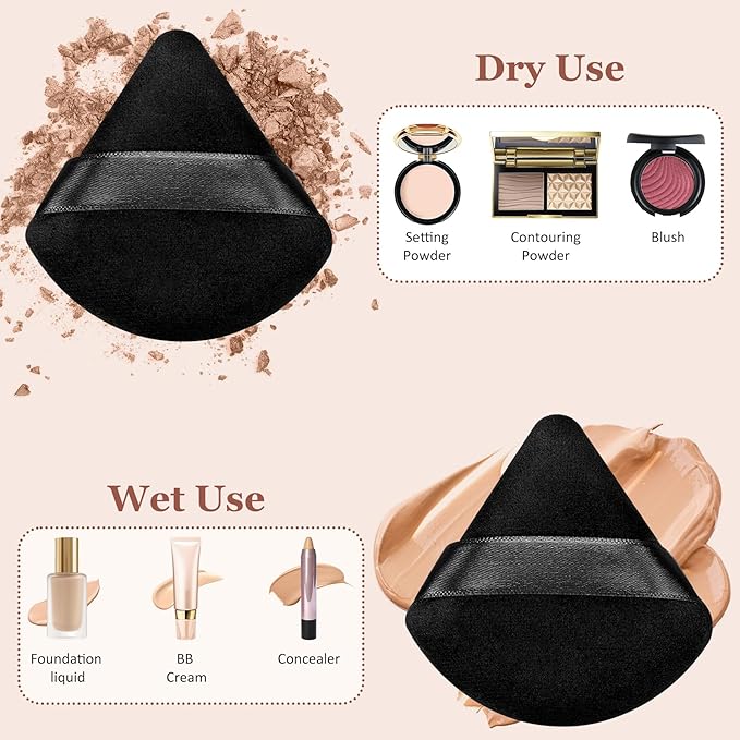 Colovis 72 PCS Powder Puff, Face Soft Makeup Sponge, Velour Triangle Powder Puff for Foundation, Makeup Puff Setting Makeup for Loose Powder, Beauty Tools(Black)