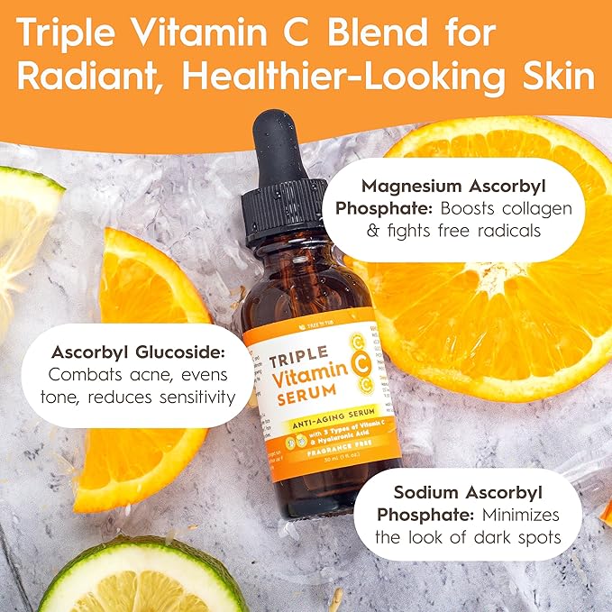 Tree To Tub Illuminating Vitamin C Serum - Triple Vitamin C Hydrating Serum for Face, Hyaluronic Acid - Maximum Anti-Aging Power Glow - Antioxidant for Dry, Sensitive Skin