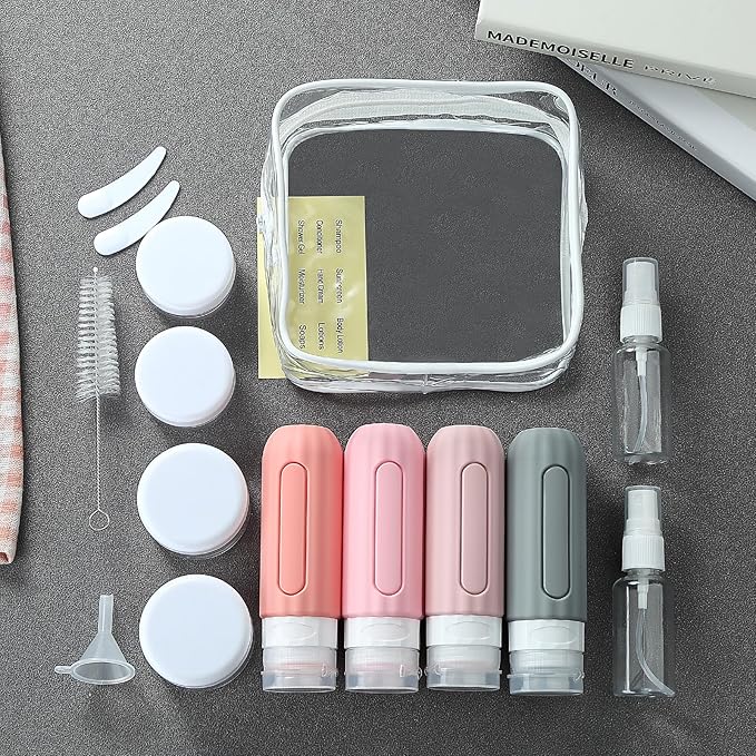 16 Pack Travel Bottles Set for Toiletries, Leakproof Travel Containers for Toiletries TSA Approved Silicone Travel Accessories Squeezable Refillable 3oz for Shampoo Conditioner Lotion