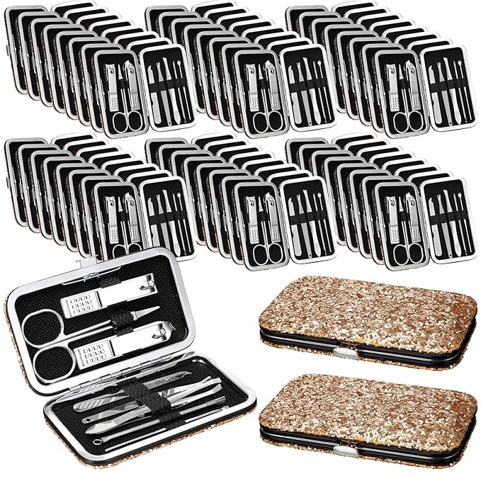 Geosar 50 Set Travel Manicure Kit Nail Clippers Pedicure Professional Nail Care Tools Stainless Steel Grooming Nail Set with Portable Travel Case Gifts for Family(Glitter Gold)