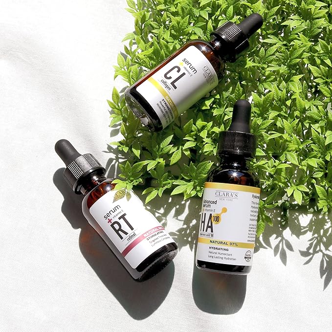 CLARA'S NEW YORK Glycolic Acid Facial Serum with Vitamin E for Exfoliating Smoothing Glowing Face Skin - Made in USA 30ml (1Fl/Oz) (Retinol)